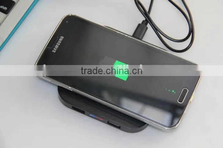 QI wireless mobile phone battery charger with two usb output