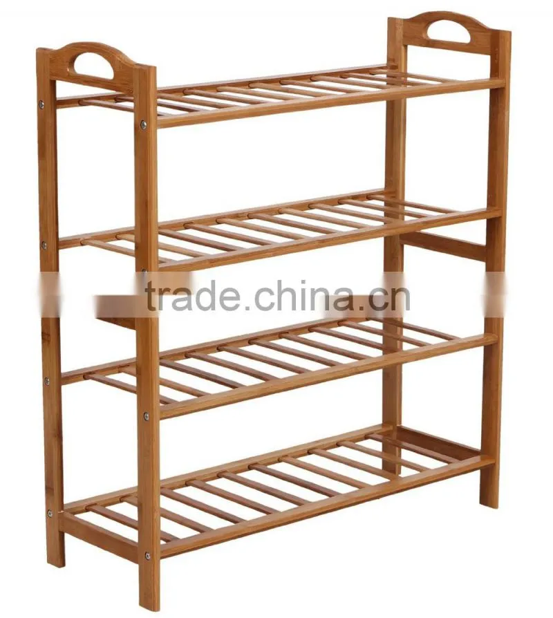 4-Tier Bamboo Wooden Shoe Rack,Bamboo Folding Shoe Rack, Entryway Shoe Shelf Storage Organizer