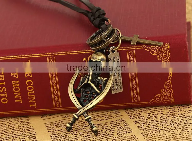 N0011 skull fashion design leather necklace