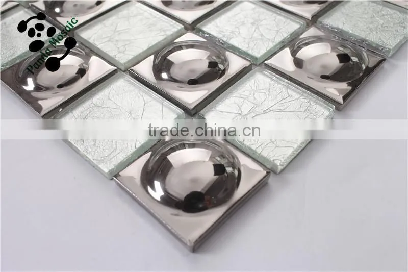 SMG04 elegant silver foil wallpaper hand cut wall tile design picture silver mosaic waterproof glass mosaic wall