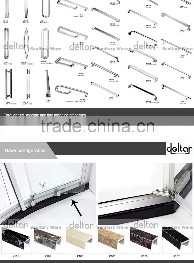stainless steel roller CHEAP PRICE fan-shaped shower room with acrylic tray tempered glass shower enclosure