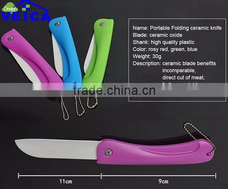 2016 multi colorful folding fruit paring knife kitchen ceramic pocket knife
