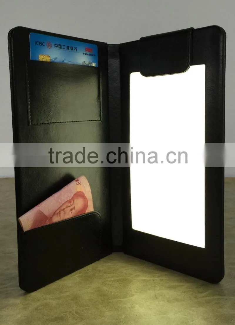 2016 hot leather menu cover led restaurant receipt holder