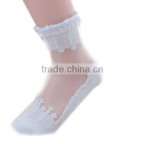 Customized New Thin Transparent Beautiful Lace Boot Socks , Fancy Lace Socks , Bulk Wholesale Socks