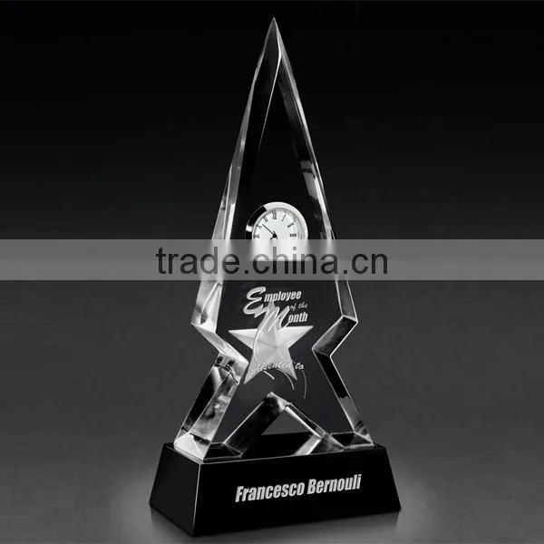 2016 hotsale clear personalized crystal clock,faceted shaped clock,crystal clock gift