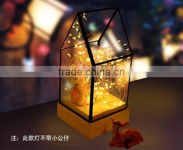 Creative DIY House Design Fireworks Silver Flower Glass House Atmosphere Night Light, Decorative Table Bedroom Warm Night Light