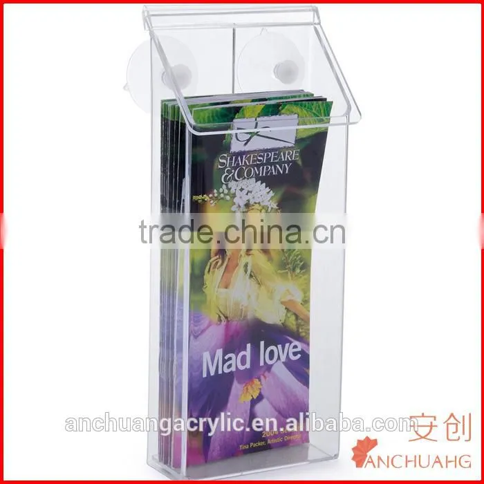 Clear Acrylic Out Door Brochure Holder With Snapping Lid, Window Mount,Wall Mount, Suction Cups Included