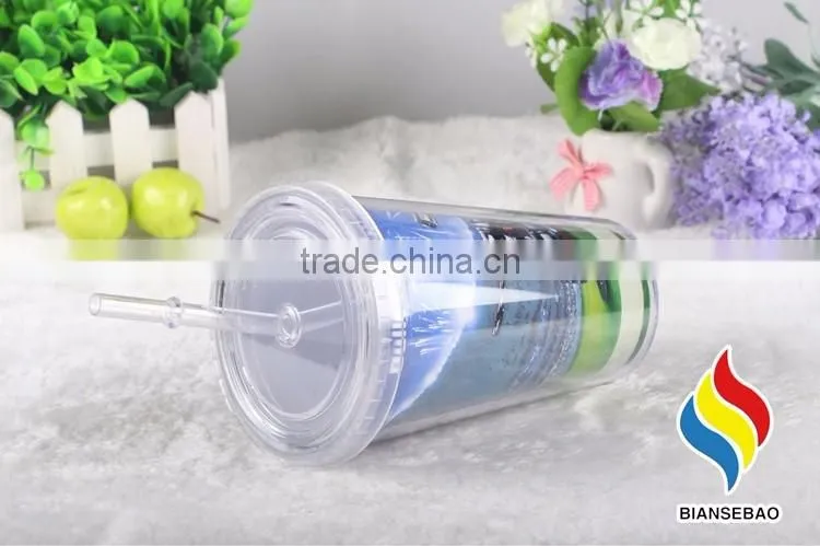 Wholesale double wall 24oz plastic tumbler with straw drinking