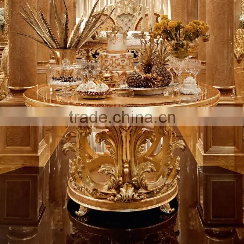 momoda New Arrival Luxury Golden Dining Table with beige Velvet Chairs, Royal Elegant Dining Room Set