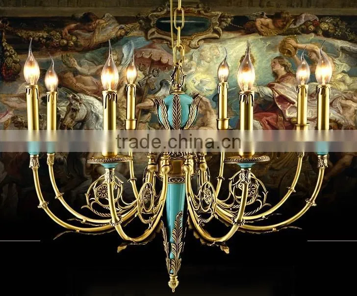 Luxurious Vintage Victorian Style Royal Imperial Blue Porcelain and Crystal Golden Brass Pendant Lamp, Chandelier BF12-05254g