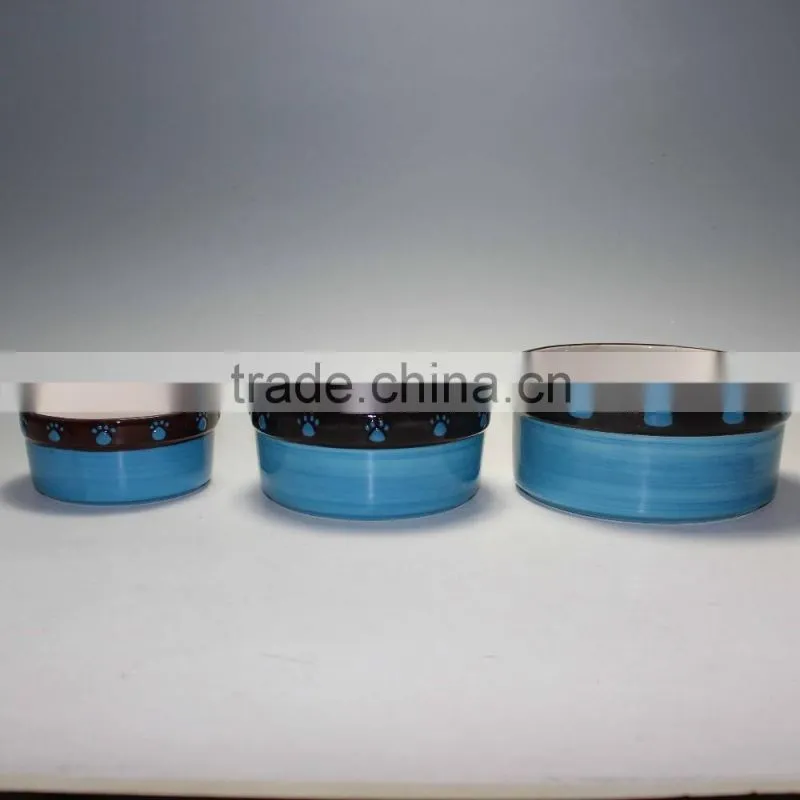 Ceramic Stripe & Paw Pet Bowl with handpainting