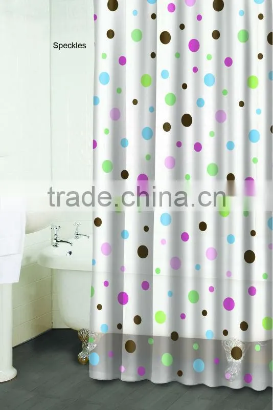Print PEVA shower curtain and bath accessory
