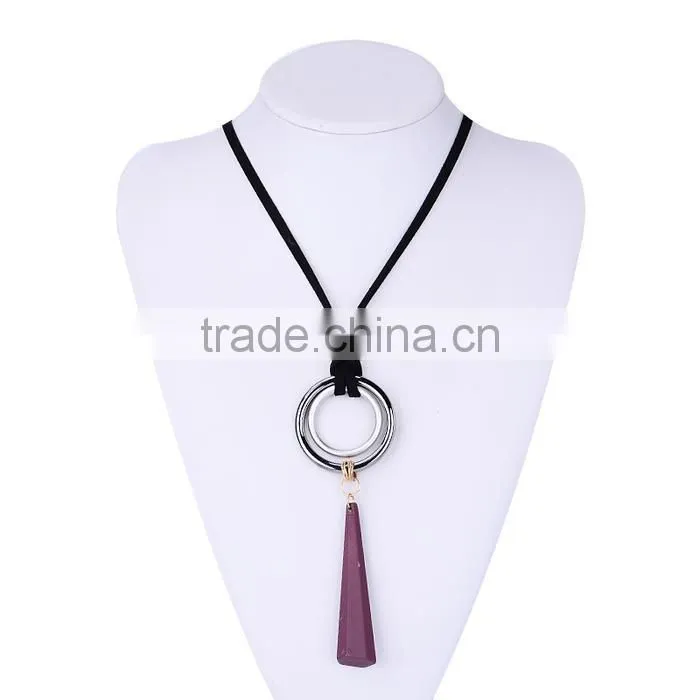 silver double hoops geometric rubber pendant necklace suede velvet leather necklace geometric long sweater necklace