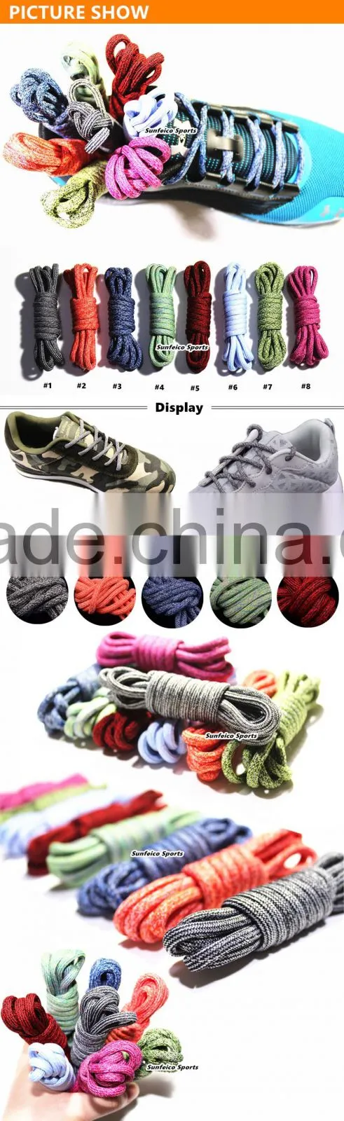 2017 Mix-Colored Pattern Hiking Skate Shoes Rope Laces - 130 CM Long Yeezy Round Laces for Climbing Boots - Retail Packaging