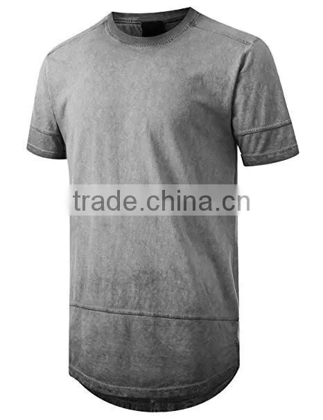 Men's Hip Hop Lightweight Crewneck Oil Wash Longline T Shirt