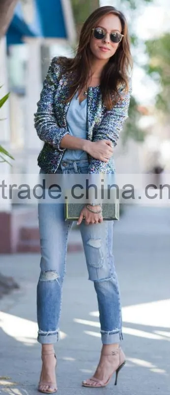 2015 New Ladies Sexy Short Sequined Jacket