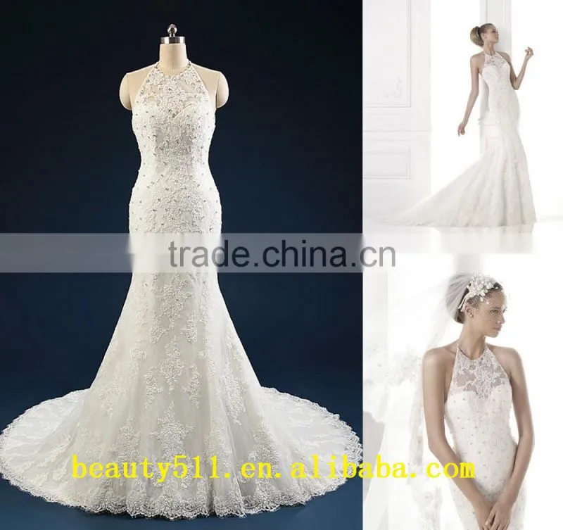 Mermaid Sweetheart Court Train wedding dress Elegant Lace and Satin bridal gown AS30202