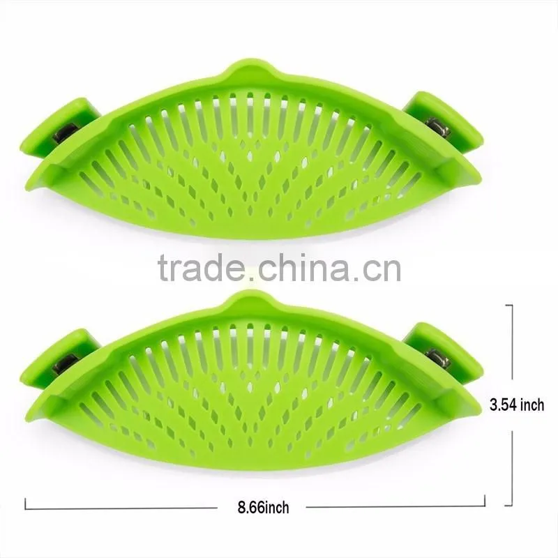Clip-on Silicone Strainer for Draining Food while Cooking Snap Pan Strainer
