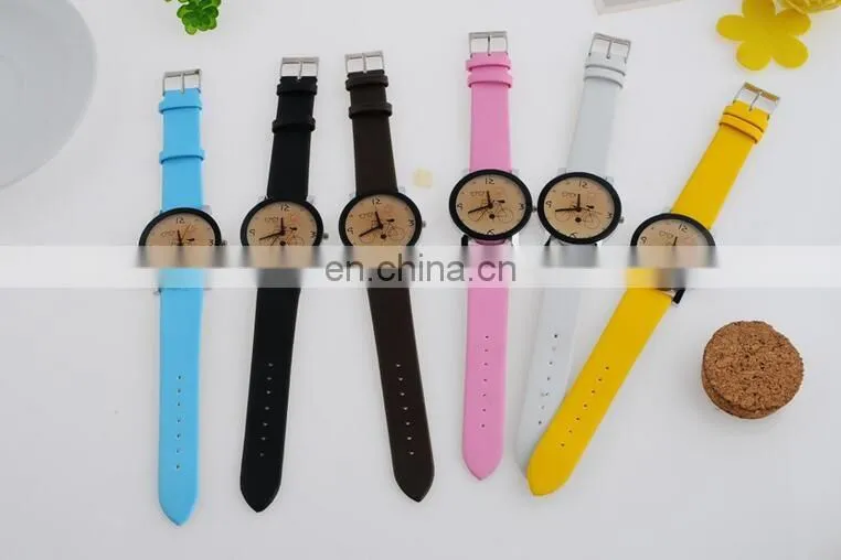 2017 New Women Wristwatch Fashion Casual Watches Cute Cartoon Bike Genuine Leather Watches Women Quartz Watch
