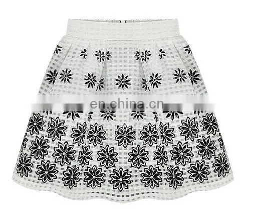 fashion design high waist pleast floral women mini skirt wiht metal zipper