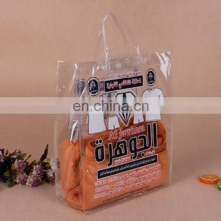 Transparent Wholesale Clear plastic shopping/clothing/gift pvc bag with handing button