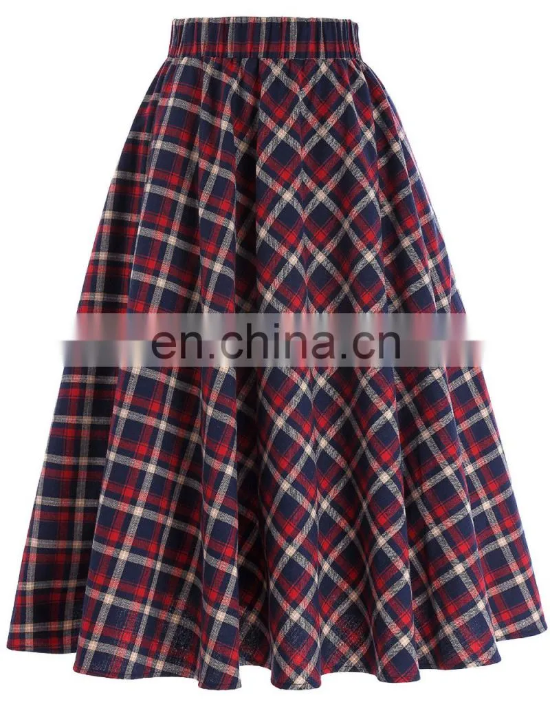 Kate Kasin Women's Vintage Fashion Grid Pattern Plaid A-Line Skirt KK000495-1