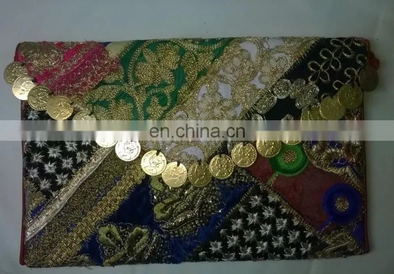 Trendy Rajasthani Zari Embroidered Traditional Indian Vintage Banjara Coin Clutch Tribal Ethnic Gypsy Clutch Handbag Pouch Bag