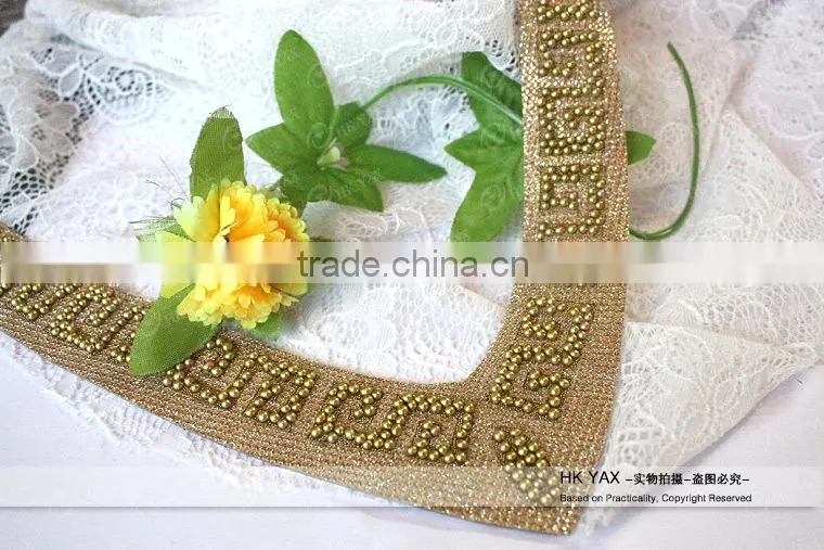 w425 V-neck Bead Patches, china manufacturer rhinestone beaded patches,rhinestone iron on patches