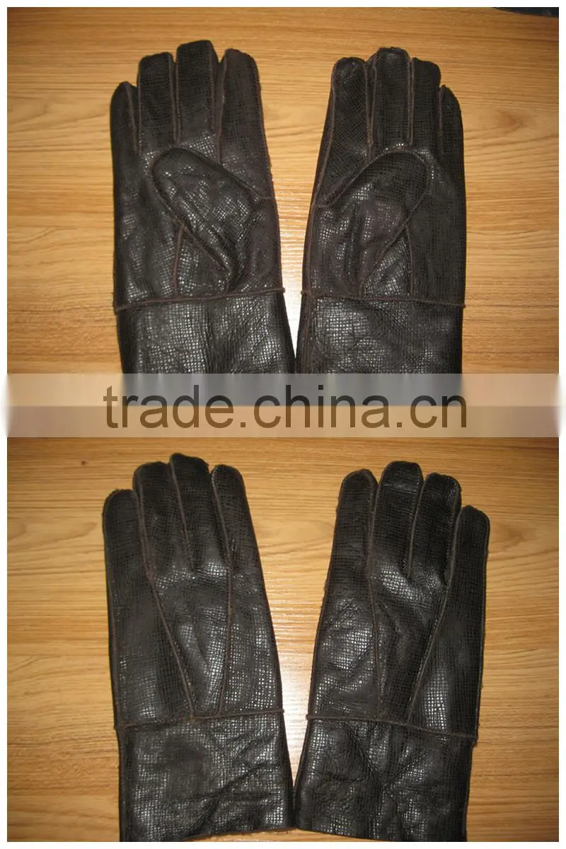 Ladies long black leather gloves sheepskin gloves
