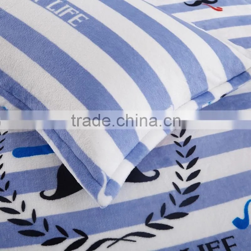 Hot sale home use cheap stripe print cartoon flannel warm thick duvet cover sets