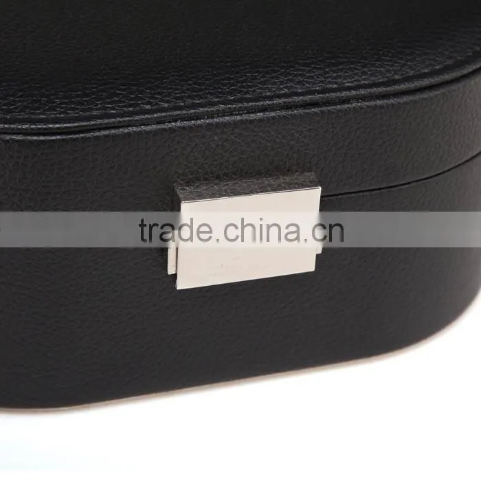 Small Faux Leather Mirror Travel Jewelry Box Organizer Display Storage Case for Rings Earrings Necklace (Black)
