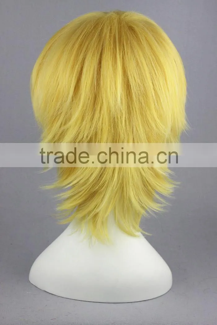 High Quality 35cm Short Straight VocAloid LEN wig Blonde Synthetic Anime Wig Cosplay Hair Wigs Party Wig