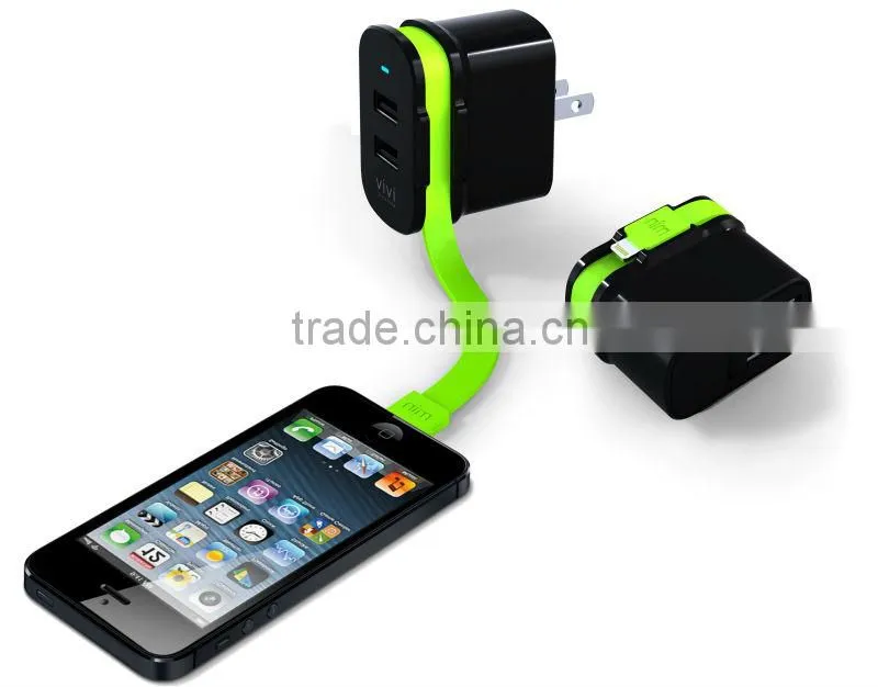 Travelling charger with inbuilt cable for iphone5s with 2.4A