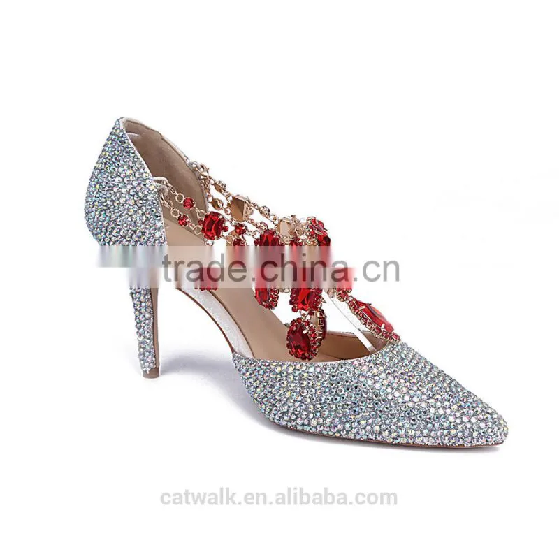 Celebrity shoes top one shoes hand beaded sandals crystal wedding high heel shoes red diamond