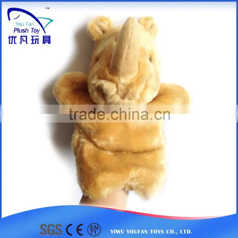 For promotion kids 26cm stuffed rhino soft 2015 popular nice beautiful baby toy hand puppet