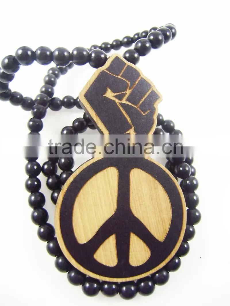 Good quality Hip-hop fist Pendant wood Ball Bead Chain Necklaces