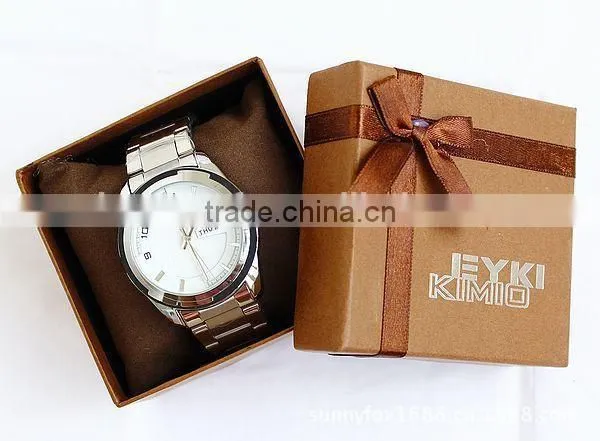 Custom Art Paper Watch Box Decorated with Ribbon on the Top