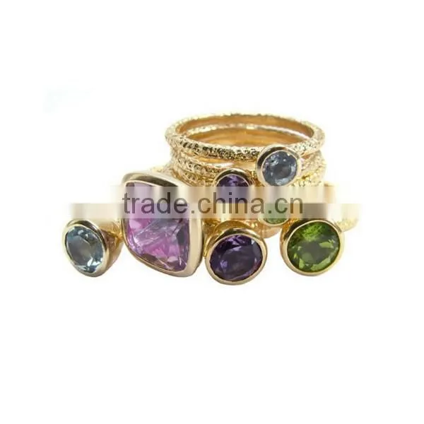 14K gold stacking ring diamonds ruby and clear gemstone stacking rings sets of 3