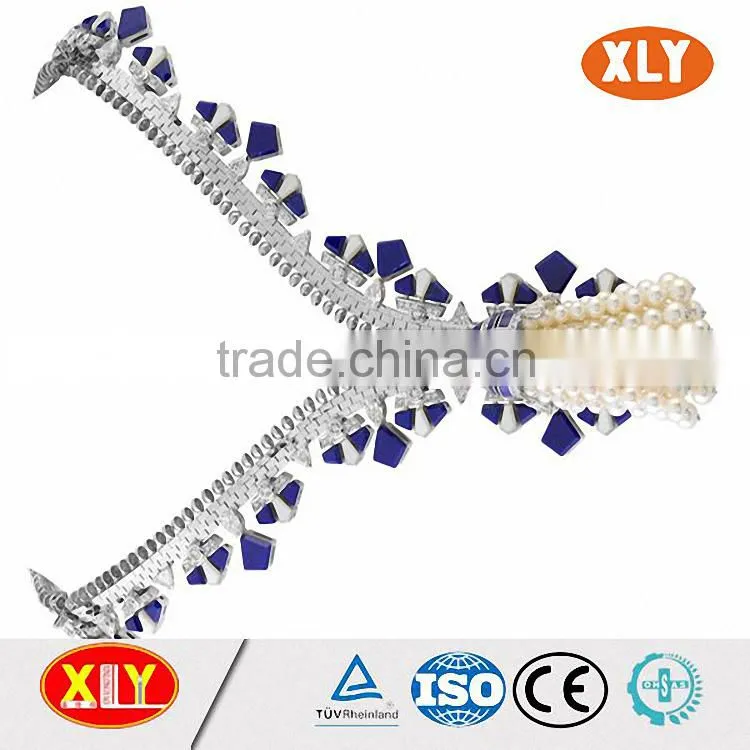 high quality single row colorful diamond custom puller rhinestone zipper