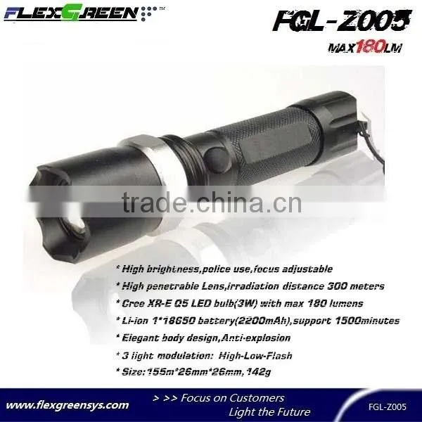 rechargeable 3-mode Q5 led police patrol flashlight