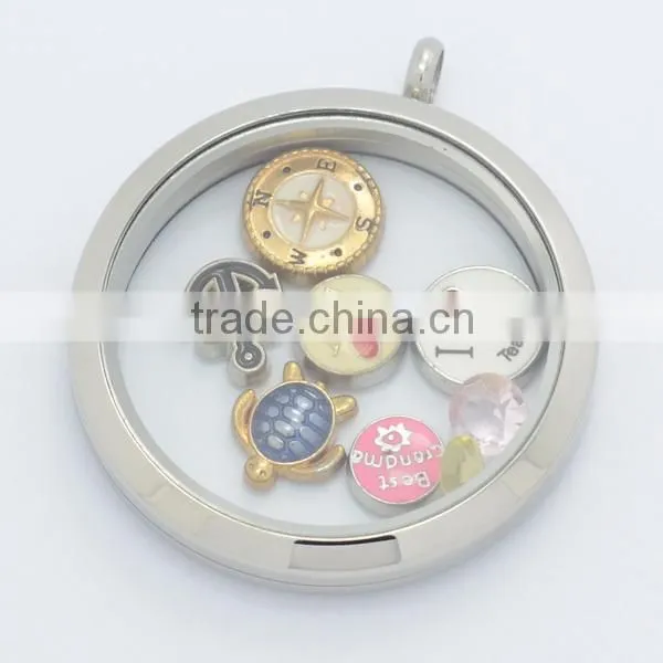 Silver/gold/rose gold round 20mm/25mm/30mm magnetic floating wholesale glass locket pendants, memory floating charms locket