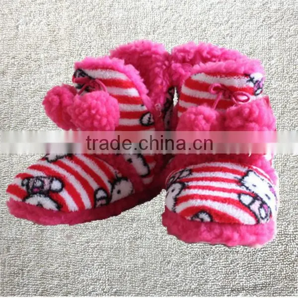Winter thermal cotton-padded waterproof anti-slip soles slippers,home floor blue microsuede with mouse embroidery children boots