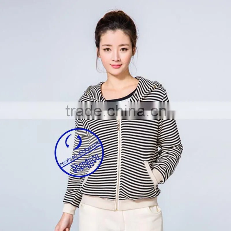 OEM womens stripe zipper-up hoodies sweatshirts manufactures in china