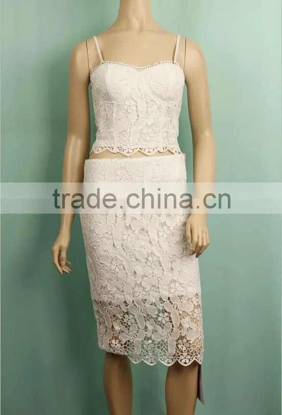 2016 S/S off shoulder women white lace suit