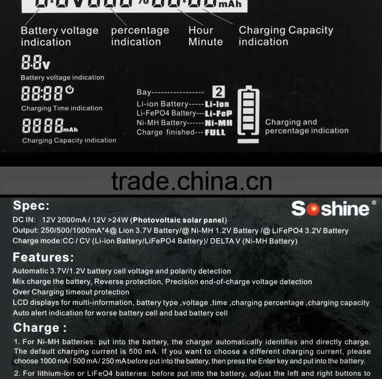 3.7V / 3.2V /1.2V battery charger Soshine SC-H4 unversal charger with CE / FCC/ Rohs certificate