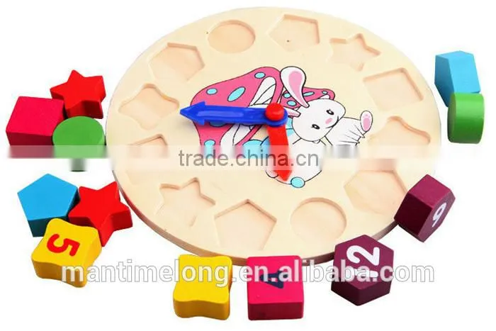 Wooden toy Digital Geometry Clock Children's educational toy building blocks