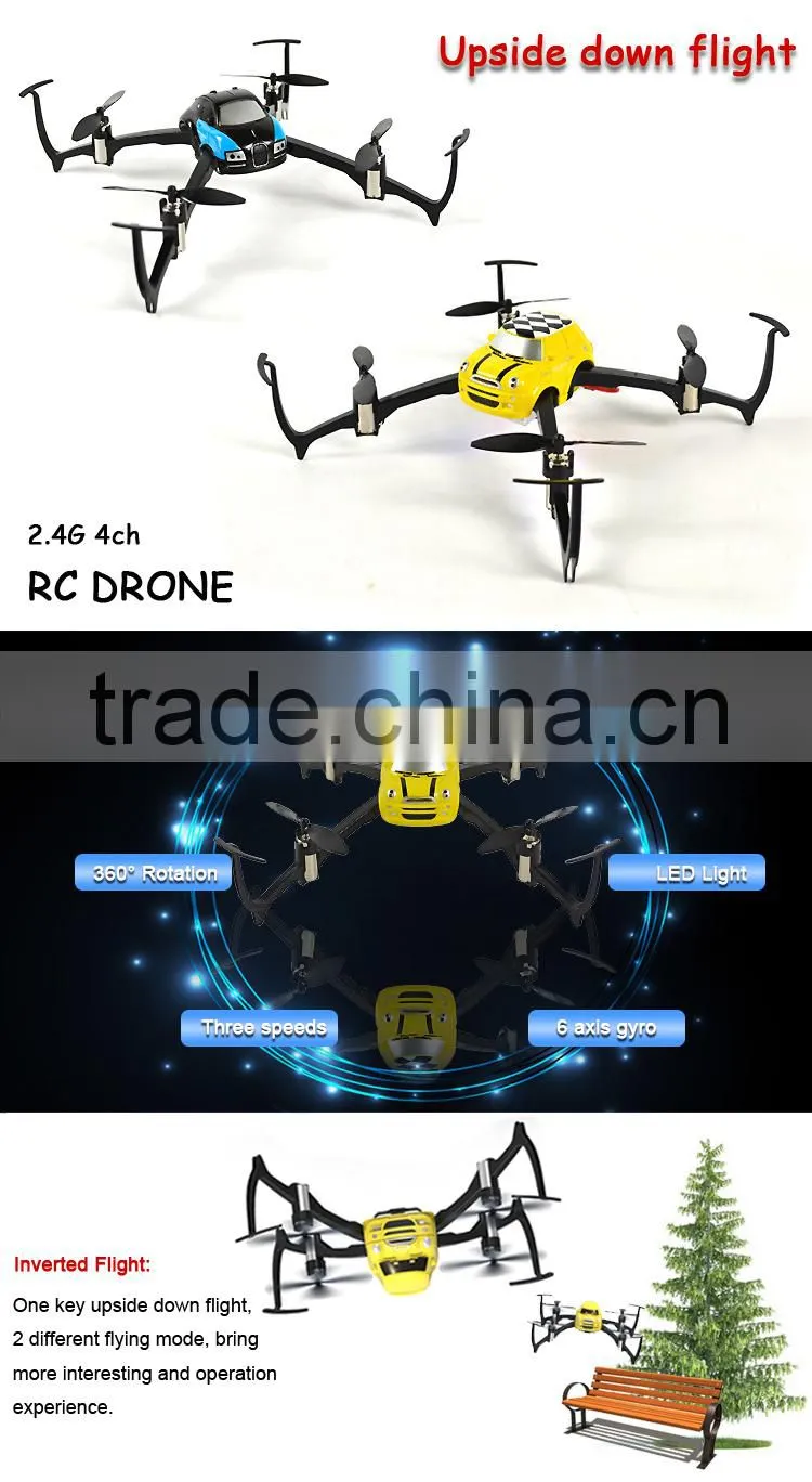 Inverted flying 2.4G small rc helicopter drone with lights.