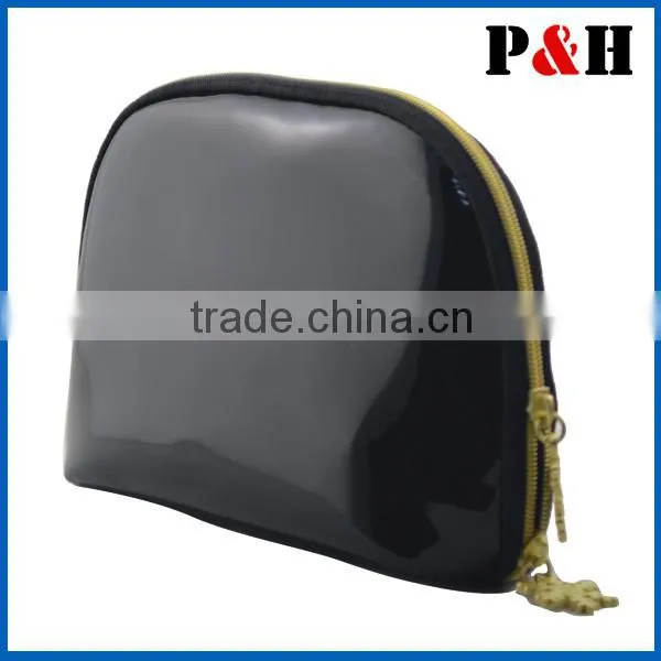 Leather cosmetic travel pouch make up case with high temperament section