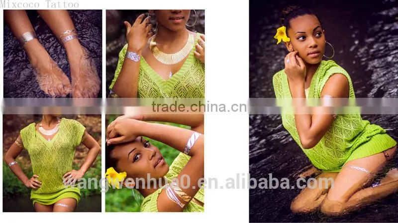 Mixcoco metallic tattoo supply, custom body jewelry temporary metallic tattoo/water transfer printing gold tattoo