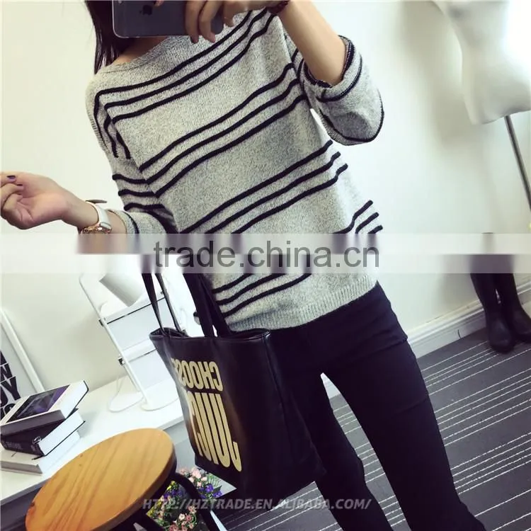 2016 Latest Italy Wholesale Knitted 100% Cashmere Sweater, Stripes Cashmere Sweater